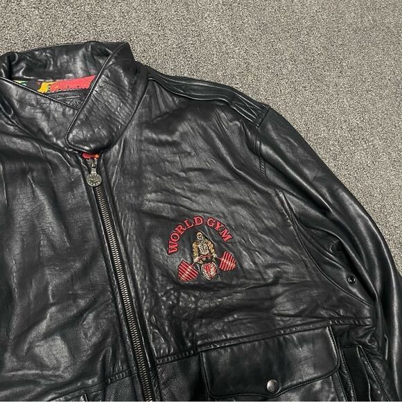 Vintage Tony Nowak Collection World Gym Black Leather Biker Jacket Fits Large XL - Picture 4 of 7